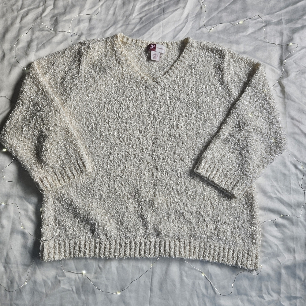Women's Shiny White Knit Sweater